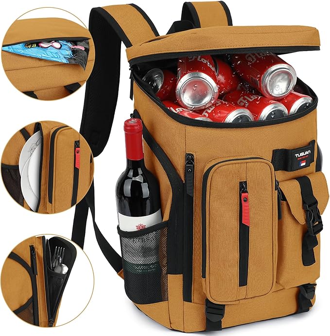 TUGUAN Cooler Backpack 36 Cans Insulated Leak Proof Lightweight Lunch Backpack for Men Work Portable Travel Thermal Bag Compartment Camping Hiking Beach Pincnic Cooler for Women