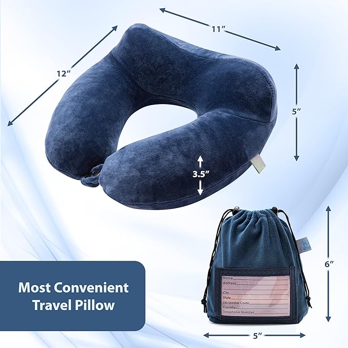 Inflatable Travel Neck Pillow: Extra-Soft, Cushion. For Airplanes, Trains, Cars, Portable Travel Accessory-With Carrying Pouch For cell phone and Passport Etc. (Blue)