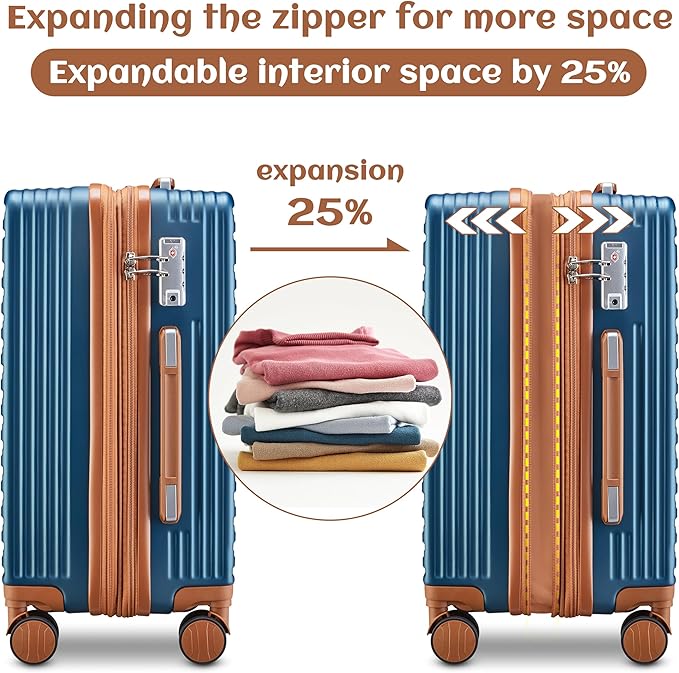 imiomo Luggage Sets 3 Piece,Expandable Hardside Suitcase Set with Spinner Wheels,Lightweight Travel Luggage set with TSA Lock（20/24/28,Blue）