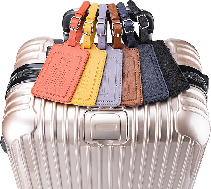 Teskyer Luggage Tags for Suitcases, TSA Approved with Privacy Protection Cover, Premium Faux Leather Bag Tags for Travel - 2 Pack, Orange