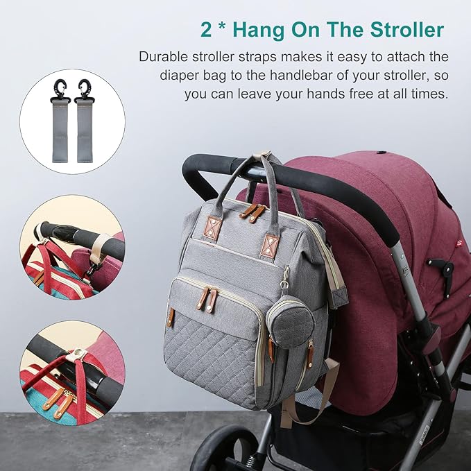 Diaper Bag, Backpack with Changing Station, Waterproof Baby Bag for Boys & Girls, USB Charging Port for Parents, Travel Backpack Baby Essentials & Lovely Baby Shower Gifts, Grey