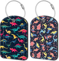 Colorful Dinosaur Leather Luggage Tag for Suitcase 2 Pack Luggage Tag with Privacy Name ID Label and Stainless Steel Loop for Travel Bag Suitcase