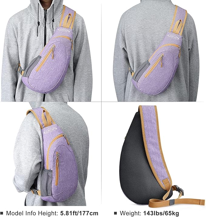 G4Free Sling Bag for Men Women, Small Crossbody Backpack Lightweight Chest Shoulder Bags for Travel, Outdoor and Sports (Light purple)