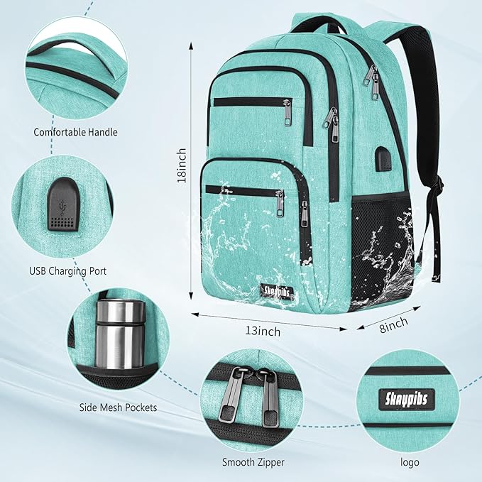 Backpck for Women Men, School backpacks for Girls Teen Boys, 15.6 inch Laptop Back Packs with USB Charger Port, Mochilas for Business, College, Cyan