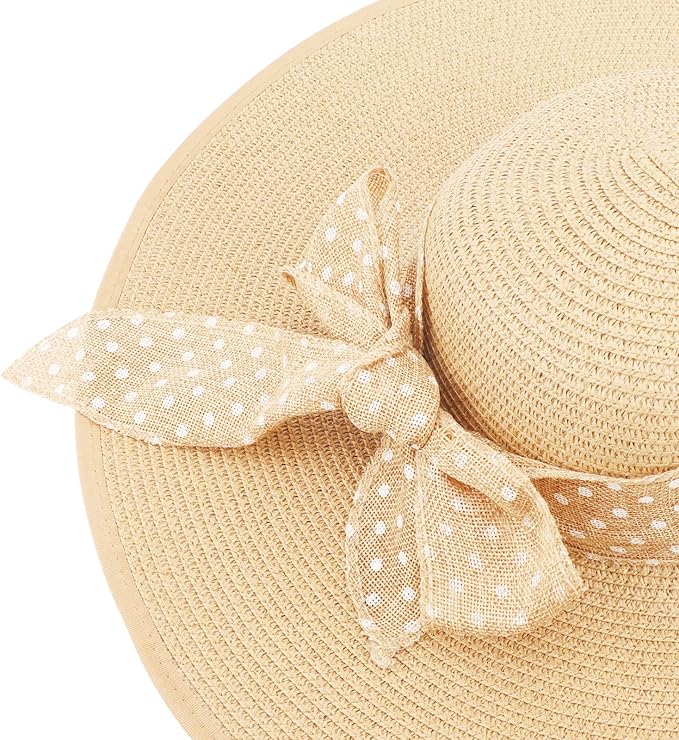 DRESHOW Beach Hats for Women Big Straw Wide Brim Summer Hat Floppy Foldable Roll up Cap Sun Hat UPF 50+