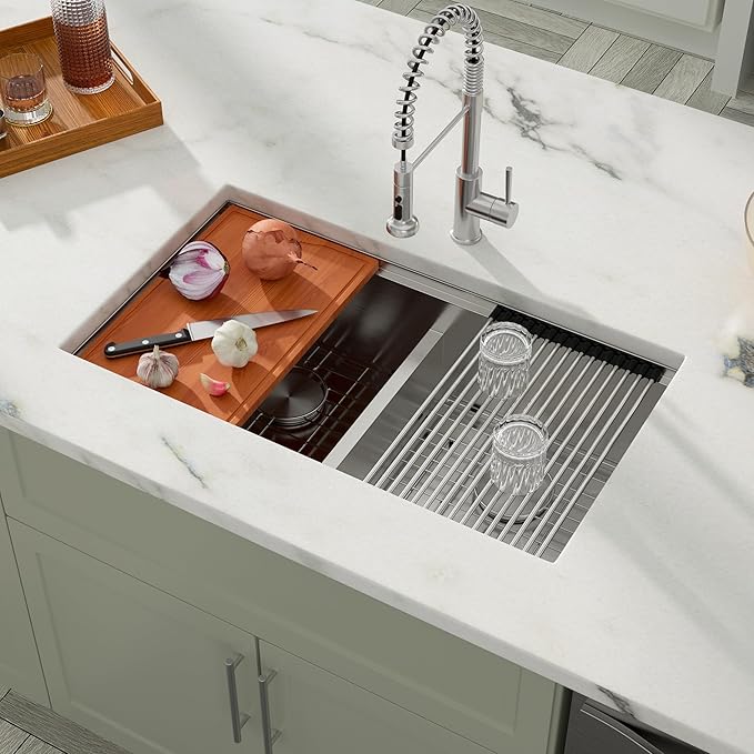 Dcolora 36 Inch Large Double Bowl Low-Divide Kitchen Sink Undermount 16 Gauge Stainless Steel 50/50 Split with Workstation, 36"x19"x10" Double Basin, DC-U7738