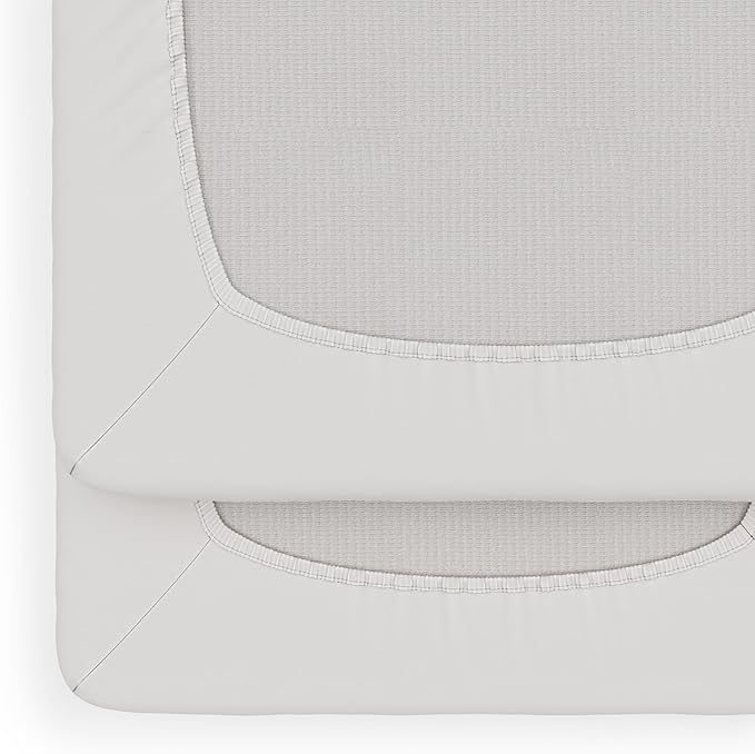 Foundations Compact Travel Sleeper Folding Hotel Crib and Sheet Bundle - Includes Natural Wooden Mini Crib with 2" Foam Mattress and 6-Pack White Fitted Compact Sheets