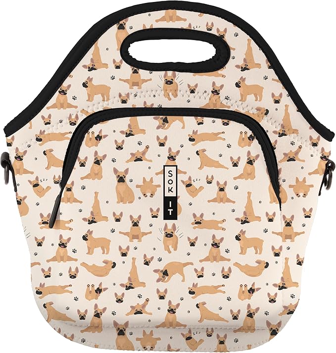 Sok It LunchTote Zippered Bag Insulated Neoprene Caddy (Pardon My Frenchie, X-Large 6.5 Quart Lunch Tote)