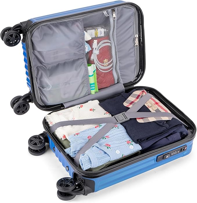 Personal Item Suitcase 18x14x8 Inches Hardside Built In TSA Lock & USB Port Lightweight Luggage Silent Double Spinner Wheels Maximum Underseat Carry-On Bag For Spirit and Frontier (Royal Blue)