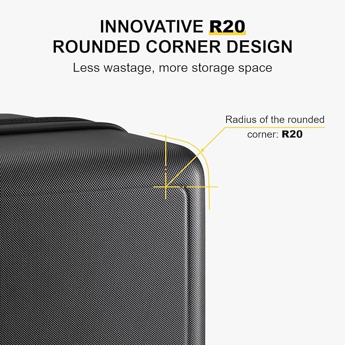 LEVEL8 Hard Shell Carry on Luggage Airline Approved, Carry-on Suitcases with Wheels, Lightweight Luminous Textured Hardside Travel Bag with Tsa Lock, 20 Inch, Black