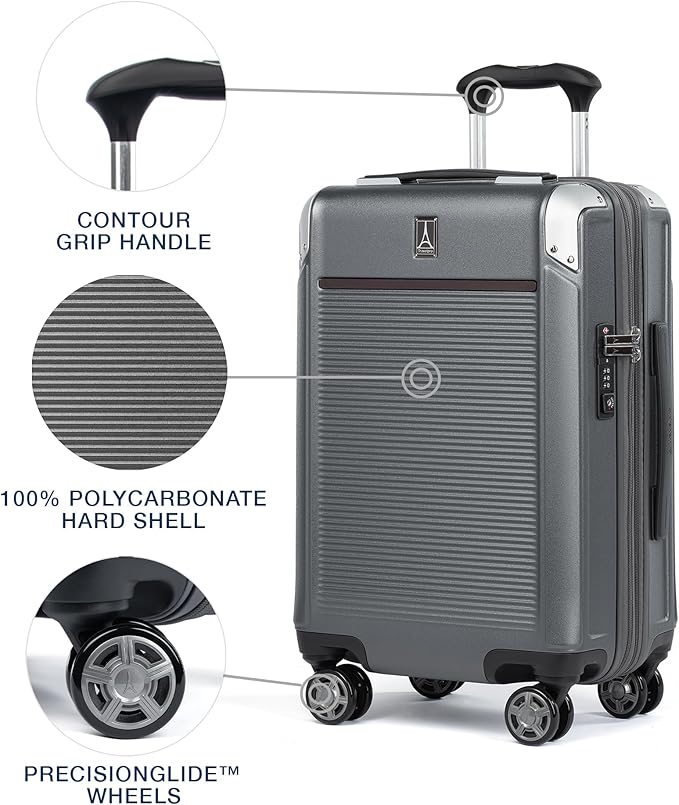 Travelpro Platinum Elite Hardside Expandable Carry on Luggage, 8 Wheel Spinner, TSA Lock, Hard Shell Polycarbonate Suitcase, Vintage Grey, Carry on 21-Inch