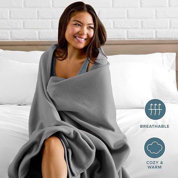 Bare Home Polar Fleece Blanket - Full/Queen - Grey - Warm & Cozy - Premium Fleece Throw for Bed, Sofa, Camping, Travel and Cold Nights - Lightweight Blanket (Full/Queen, Grey)