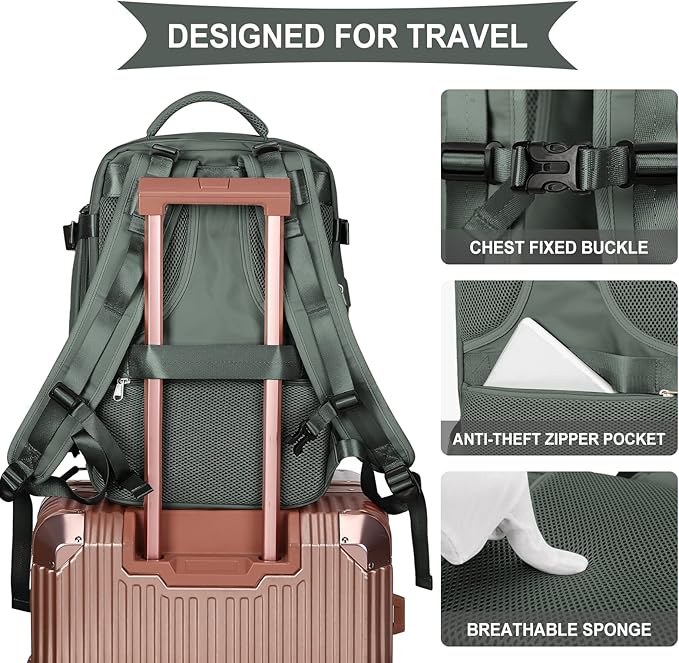 coowoz Travel Backpack For Women Men,Carry On Backpack,Hiking Backpack Waterproof Outdoor Sports Rucksack Casual Daypack Travel Essentials(Olive Green)