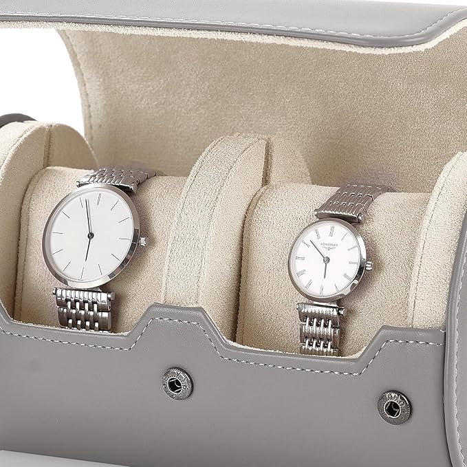 Oirlv PU Leather Watch Box for Mens Watch Organizer Case Jewelry Gift Box for Birthday Fathers Day Anniversary(2 slots, Grey)
