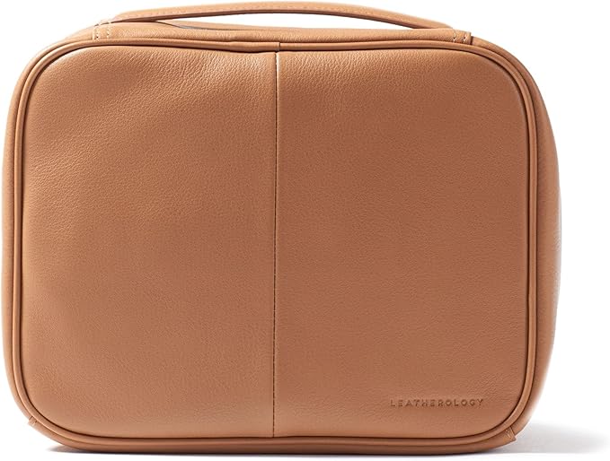 Leatherology Cognac Large Travel Organizer - Zipped mesh storage pocket, elastic loops for organization, double metal zipper
