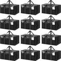 12 Pack Extra Heavy Duty Large Moving Bags with Strong Zipper & Comfortable Handles, Sturdy & Durable Clothes Storage Bags Totes Bins, Packing Moving Boxes for College Supplies, Black