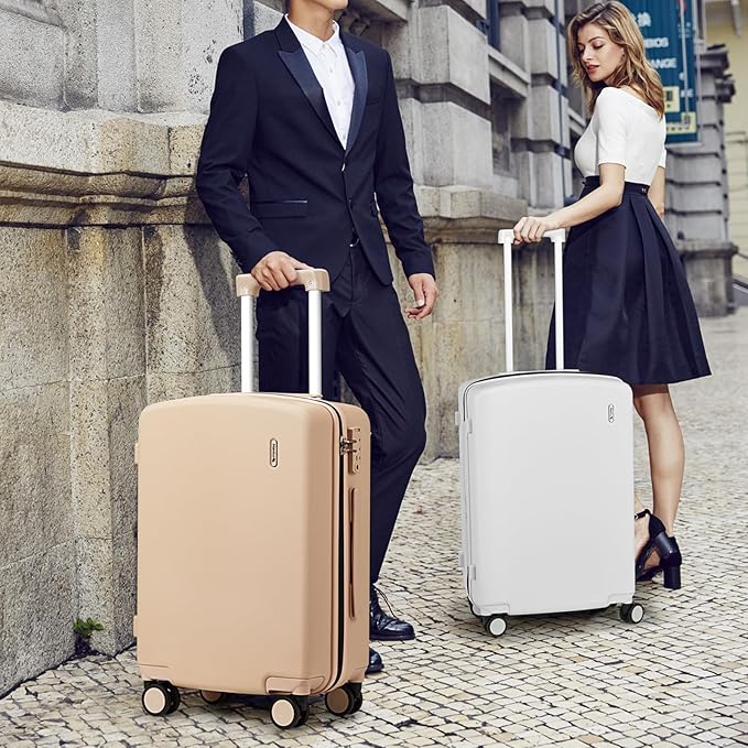 Hanke Hard Shell Luggage Sets 3 Pieces, Carry On and Checked Luggage Sets with Spinner Wheels, Durable PC Hardside Rolling Suitcase for Travel (20/24/28 Inch, Cuba Sand)