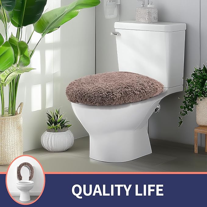 Microfiber Elongated Toilet Seat Cover 19.5"x 15" Machine Washable Solid Toilet Lid Cover Adjustable Rubber Backing Fits Most 18-19.5" L x 14-16" W Elongated Toilet Seat