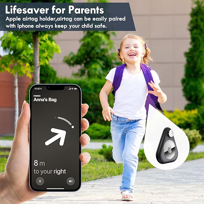 Airtag Holder for Kids Hidden 2 Pack Upgraded GPS Tracker Case, Anti-Removal Airtag Hard Case with Safety Pins, Avoid Airtag Loss, Suitable for Children, Elderly, Pets, Backpack, Luggage(Blue White)