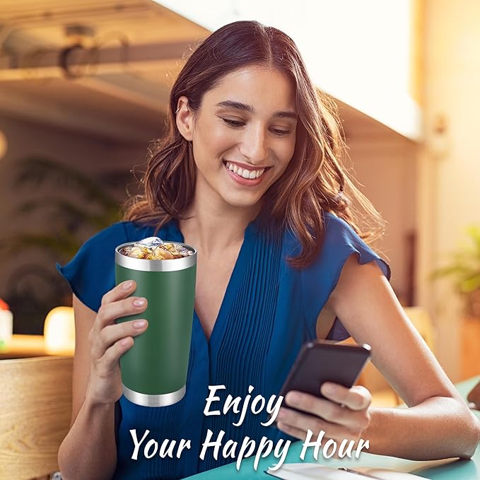 20 oz Tumblers Bulk Stainless Steel Tumbler with Lid Double Wall Vacuum Insulated Coffee Mug 20oz Powder Coated Cup for Hot and Cold Drinks, Dark Green, 12 pack