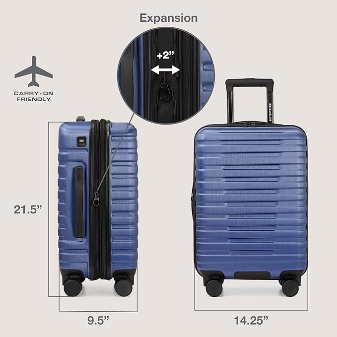U.S. Traveler Boren Polycarbonate Hardside Rugged Travel Suitcase Luggage with 8 Spinner Wheels, Aluminum Handle, Navy, Carry-on 22-Inch, USB Port