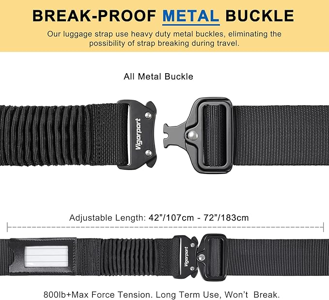 Vigorport Luggage Straps for Suitcases TSA Approved Suitcase Belt, Stretchable Travel Strap for Luggage, Heavy Duty Metal Buckle Luggage Belt Strap 72" Long (4PK)