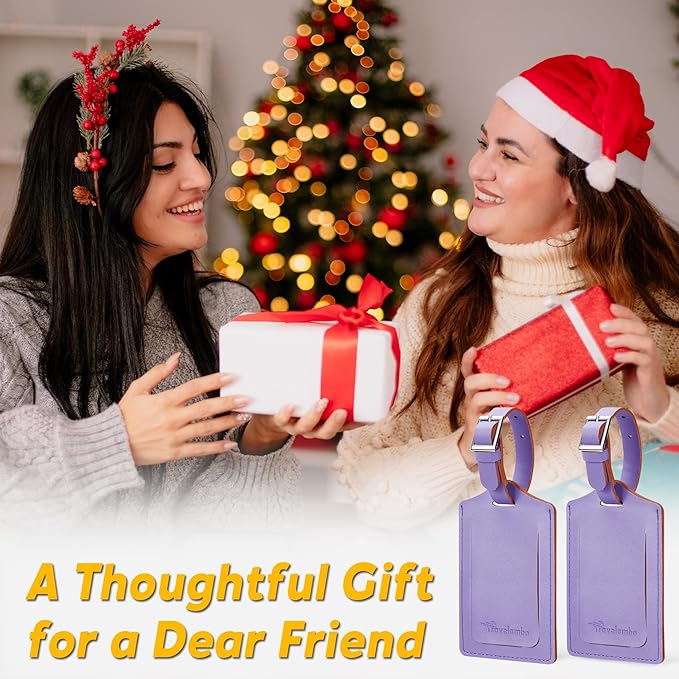 Travelambo Luggage Tags for Suitcases Faux Leather Privacy Protection 2 Pack Bag Tags Travel Accessories Essential, Classic Purple