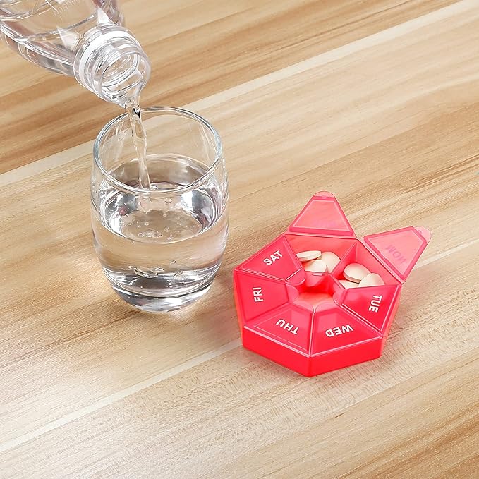 Ponpon 8pcs Pill Holder Box 7-Sided Portable Vitamin Holder Box Pill Organizer Medicine Planner (8 Corlor)