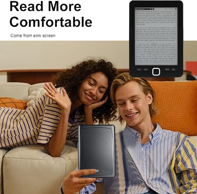 BK6033 Ebook Reader, 6in EInk Screen E Reader, Built in 8G Memory, Adjustable Font Sizes, Types & Brightness, Portable Electric Book Readers, Audiobooks, 32G Expansion