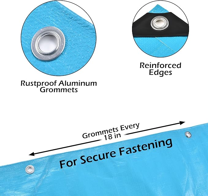 Tarps Heavy Duty Waterproof 12x16-12 mil Thick Camping Tent - Blue Tarp 12x16 UV Resistant, Rip & Tear Proof with Metal Grommets – Multipurpose Use for Camping, Tent, Boat, RV, Car, & Pool Cover