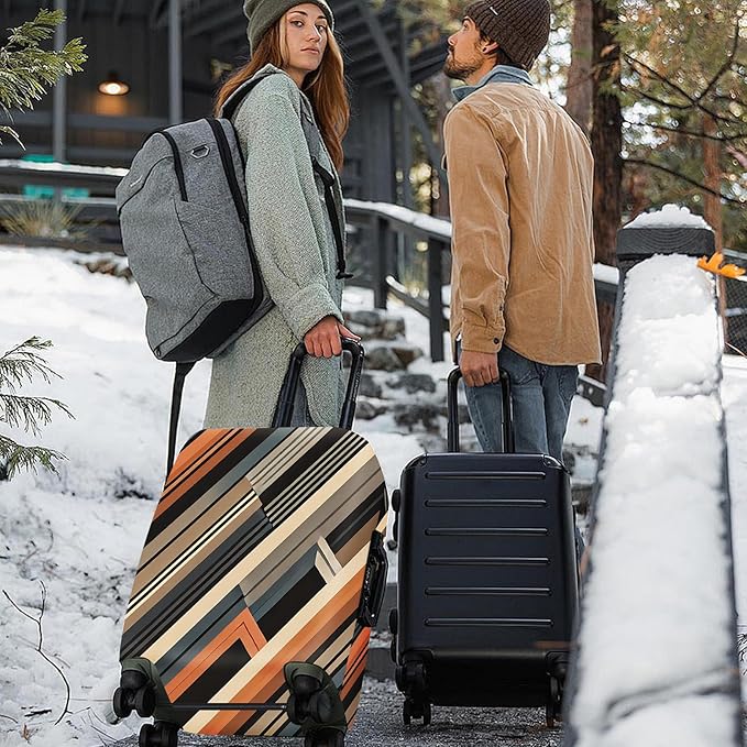 ANNA QUEEN Modern Geometric Luggage Cover, Abstract Striped Suitcase Protector for 24-26 Inch, Durable, Stretchable Travel Cover, Stylish & Washable Luggage Sleeve