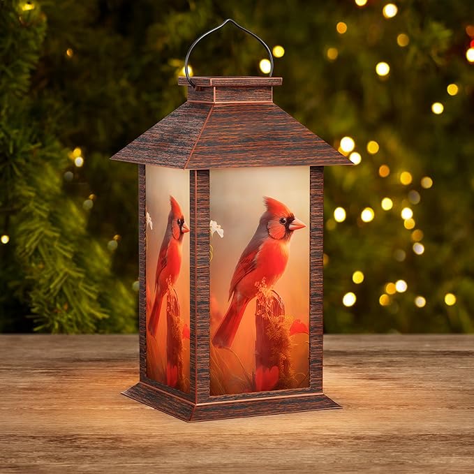 Solar Lanterns Outdoor Waterproof, Cardinal Solar Lights with LED Flickering Flameless Candle, 13'' Cardinal Gifts for Women Grandmas, Red Bird Lanterns Decor for Home Garden Patio Porch, 1 Pack
