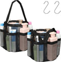 F-color Mesh Shower Caddy Portable, Shower Basket Tote for College Dorm Room Gym Rv Essentials, 8.5" Deeper Pocket Quick Dry Bathroom Caddy Bag with S Hook, 2 Packs Black