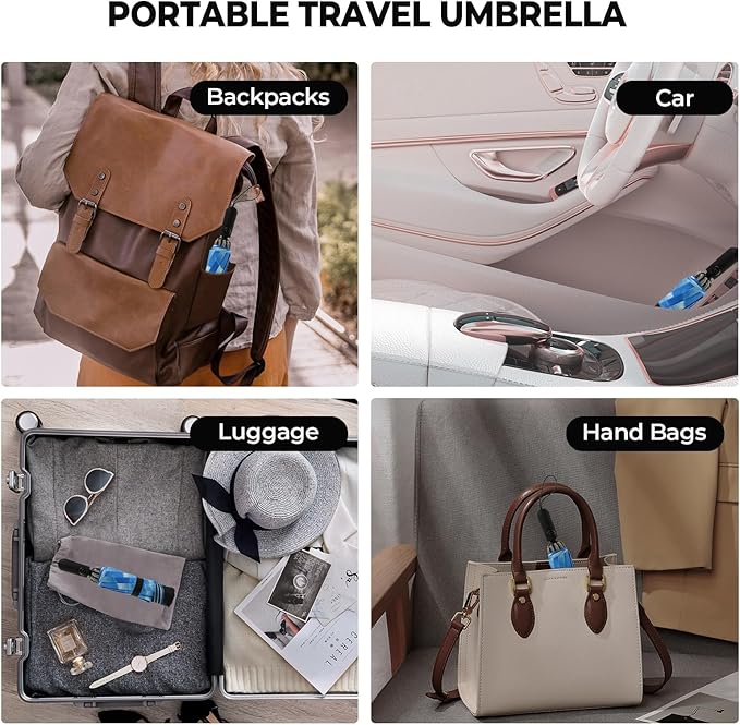 Compact Inverted Travel Umbrella, Automatic Open Close, 9-Rib 46 Inch Windproof Umbrella, Waterproof UPF 50+, Portable Umbrellas for Men, Women, Travel, and Daily Use