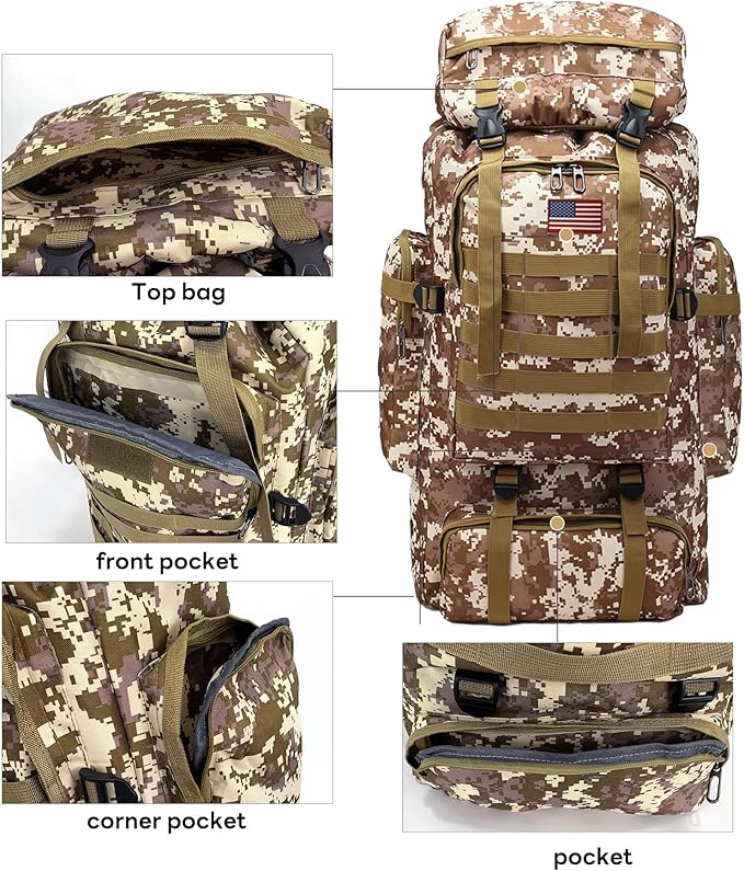 80L 2Pcs Hiking Backpack for Men with Sling Tactical Backpack - Rucksack Molle Military Tactical Waterproof Lightweight Camping Backpack 3 Day Assault Pack for Travel, Climbing, Backpacking