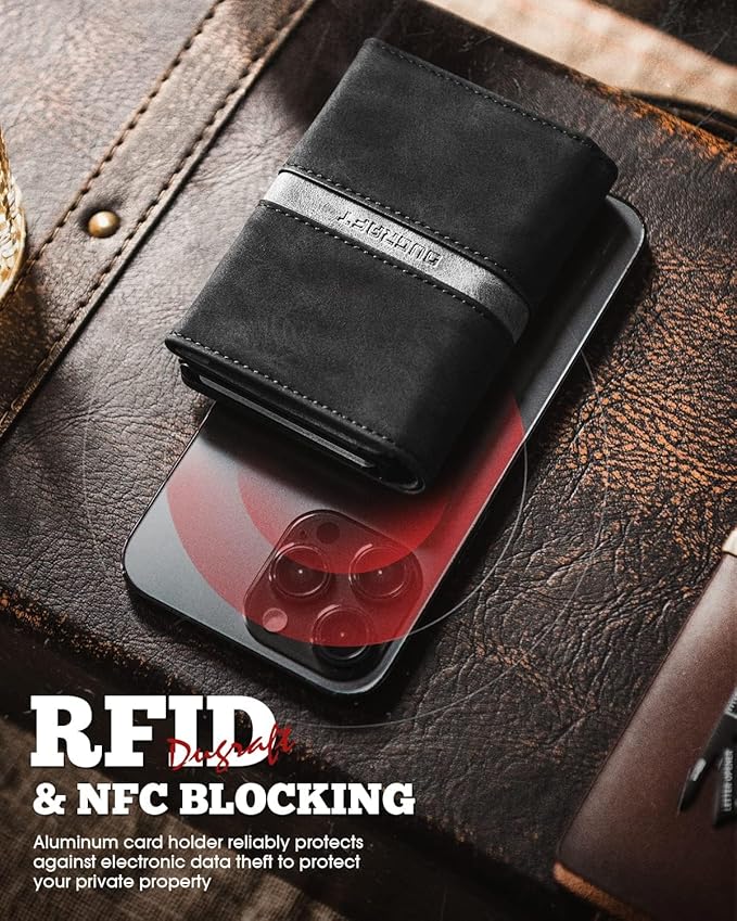 DUGRAFT Mens Wallet for Max.11 Cards with Pop Up Credit Card Ejector Case RFID Blocking, Bills/Cash Compartment and ID Window, Giftbox Packed, Black