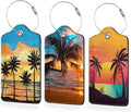 3 Pack Luggage Tag for Suitcase,Tropical Sunset Palm Leather Luggage Tags with Privacy Cover Name ID Label Identifiers Travel Bag Tags for Women Men Boys Girls