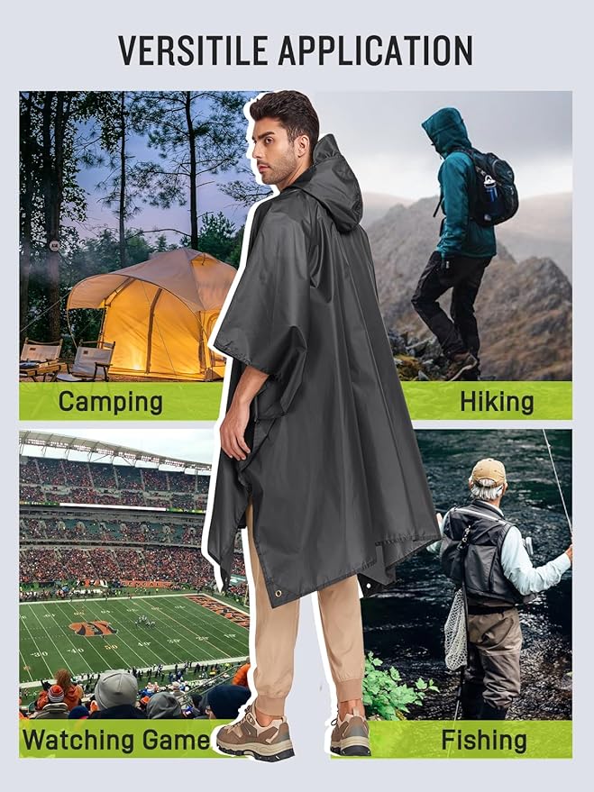SaphiRose Extra Thick Hooded Rain Poncho Double Layer Waterproof Raincoat Jacket for Men Women Adults