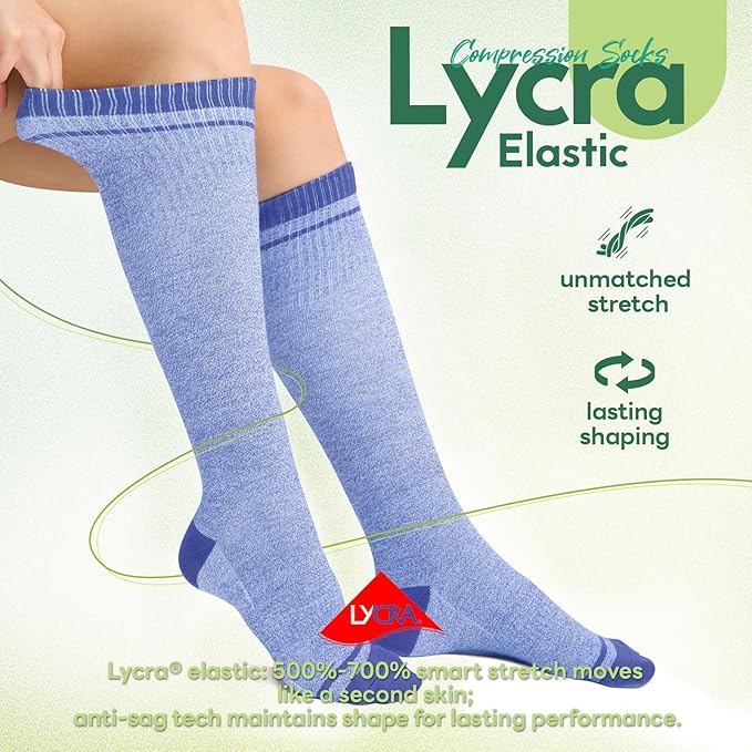Mens Compression Socks for Men Women, 15-20 mmHg Bamboo Viscose Knee High Soft Support for Travel Daily
