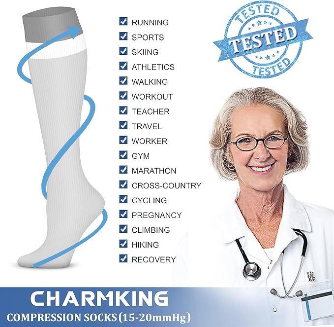 CHARMKING Compression Socks for Women & Men Circulation (3 Pairs) 15-20 mmHg is Best Support for Athletic Running Cycling
