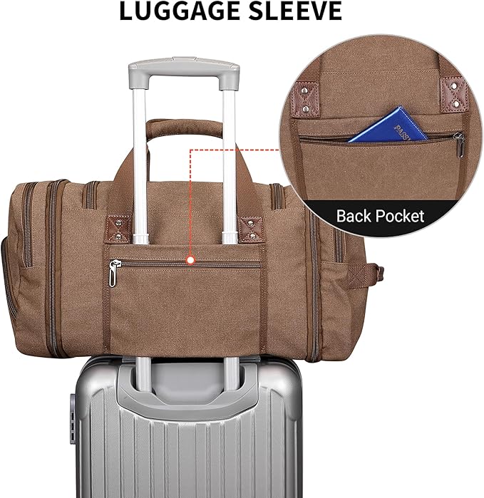 WITZMAN Mens Duffle Bags for Traveling Canvas Weekender Travel Bag Expandable Overnight Bag Carry on Bag(A8007 Brown)