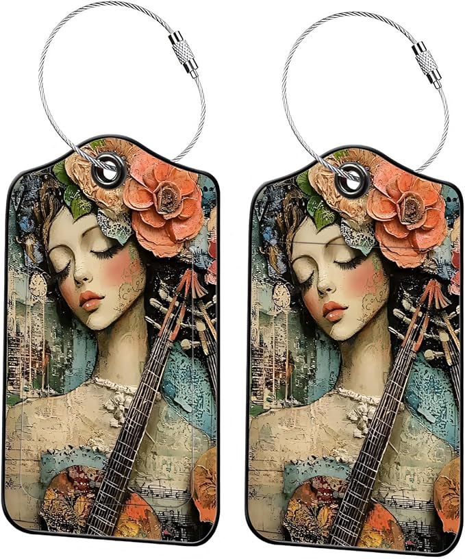 Luggage Tags for Suitcases, 2-Pack PU Leather for Cruise & Travel, Baggage ID Tags with Privacy Cover & Address Card, Durable Metal Ring, Kids Adults Travel Accessories, Floral Serenade