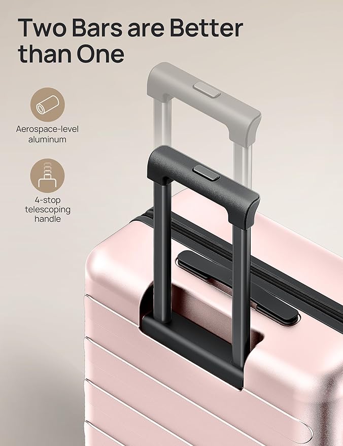 Carry on Luggage 22 X 14 X 9 Airline Approved, 20 Inch Luggage for 3-5 Days Travel, Double Spinner Wheels, 100% Hardshell PC, TSA Lock (00-Pink (Expandable), Checked 24-Inch)