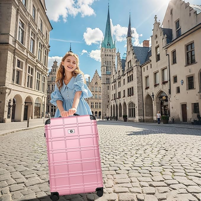 Luggage Sets 4 Piece, ABS PC Lightweight Suitcases with Wheels, Hardshell Luggage Sets Suitcase set with TSA Lock Pink (12in 20in 24in 28in)