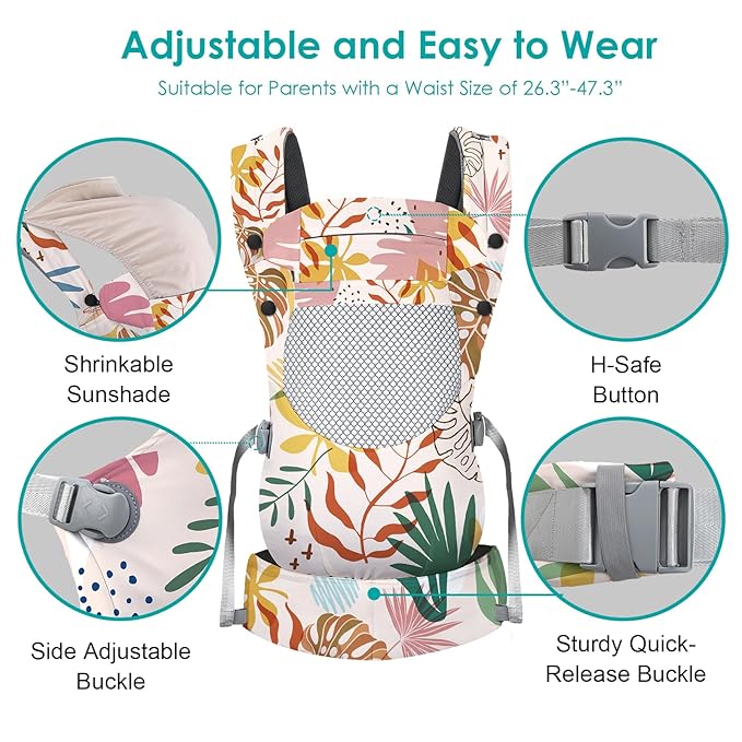 Newborn Baby Front Carrier Backpack, Toddler Baby Body Carrier, 7-66 Lbs Ergonomic Design, Lumbar Support, Lightweight