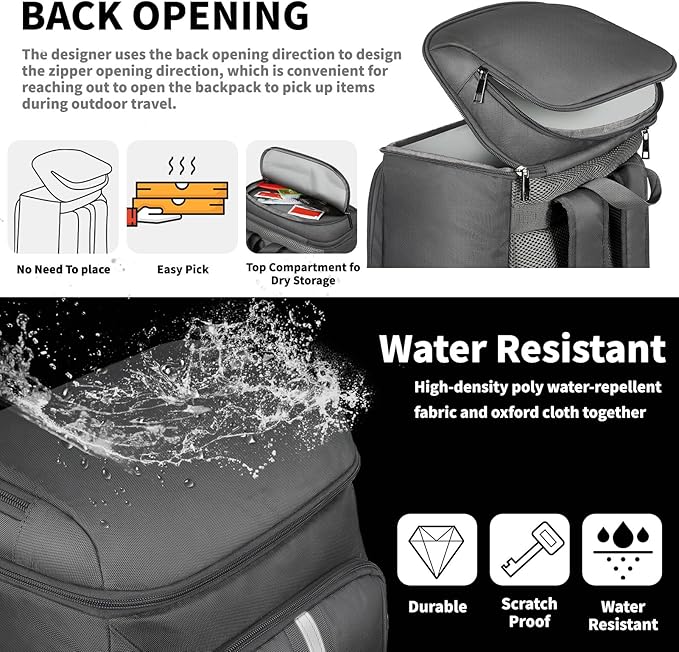 Backpack Cooler Insulated Leak Proof 35 Cans, 2 Insulated Compartments Thermal Bag, Portable Lightweight Beach Travel Camping Lunch Backpack for Men and Women, 30L, Reflective Stripes, Water-Resistant