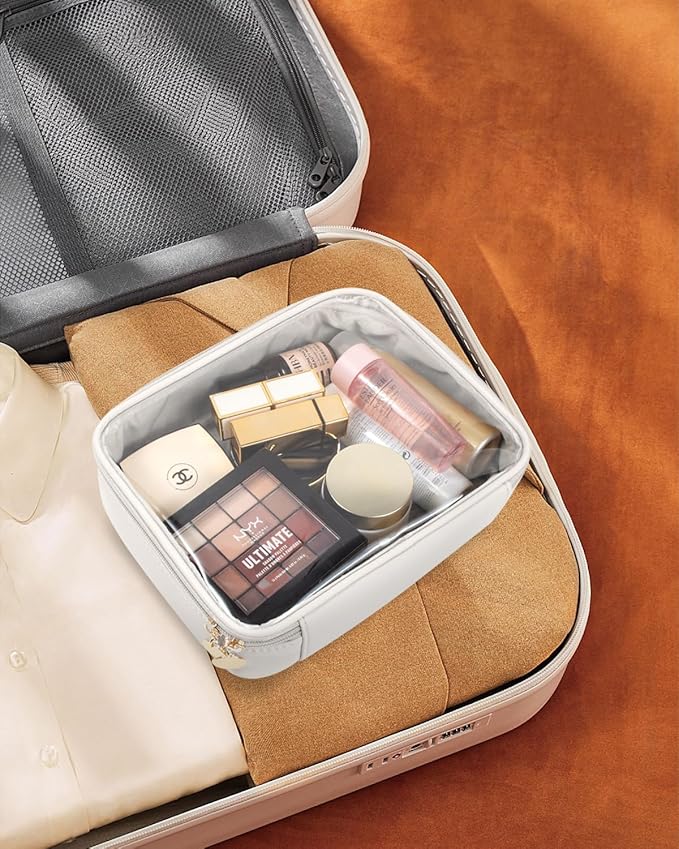 KOTORA TSA Approved Toiletry Bag with Mini Clear Makeup Bag Travel Size Beach Pool Bag Car Accessories for Women Her (2White)