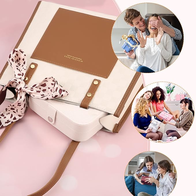 Travel Jewelry Box, PU leather Small Jewelry Organizer For Female Girls, double layer portable mini travel case for storing earrings, rings, necklaces.(white 2pcs)