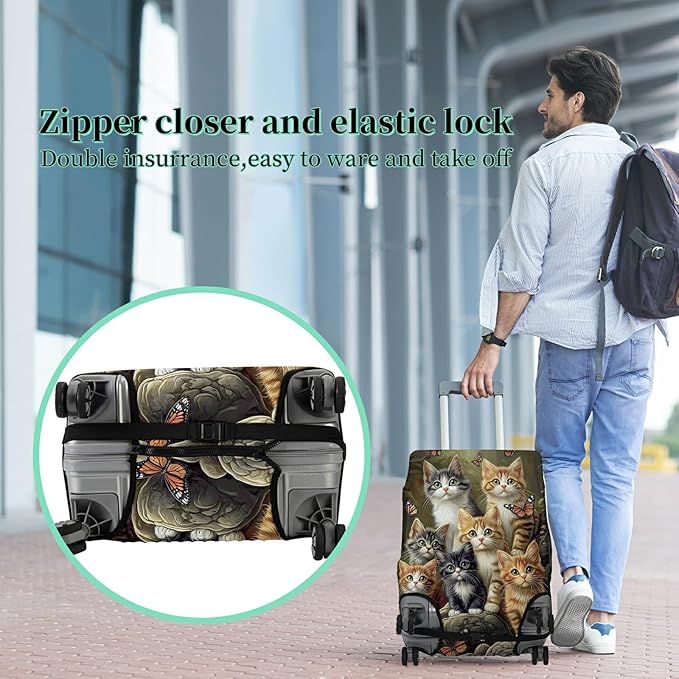 Luggage Cover Plus - Suitcase Protector with 1 Luggage Tag, Cats Family Travel Cover for 26-28 inch Luggage (L), Concealed Zipper, Washable Elastic Cloth, Dustproof, Anti-Scratch