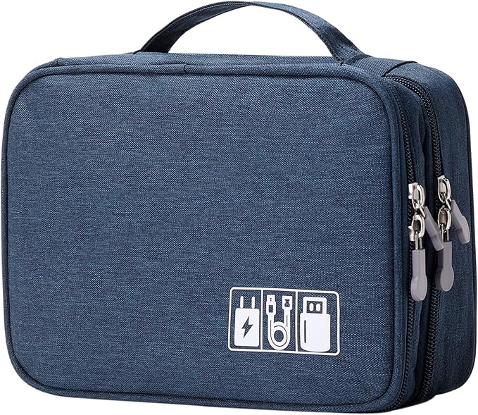 MIRLEWAIY Travel Cord Cable Organizer, Portable Electronics Accessories Carrying Bag Storage Case for Dad's Day Hard Drives, Cable, Cord, Charger, Hard Drive, Earphone, Dark Blue